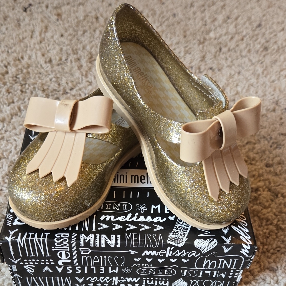 Mini Melissa Gold and Cream Dress Shoes with Fringe